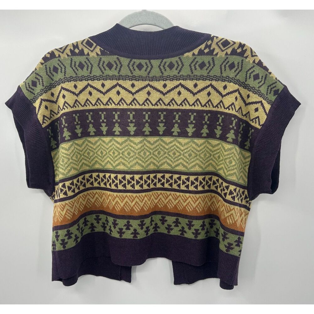 Aquarius Green-Purple Opened Back Tie Cropped Sweater Women's M/L Wool Blend